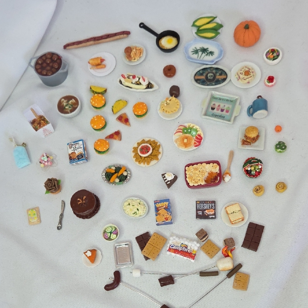 71 Piece Doll House Miniature Food Snack Dishes Lot - Picture 1 of 10